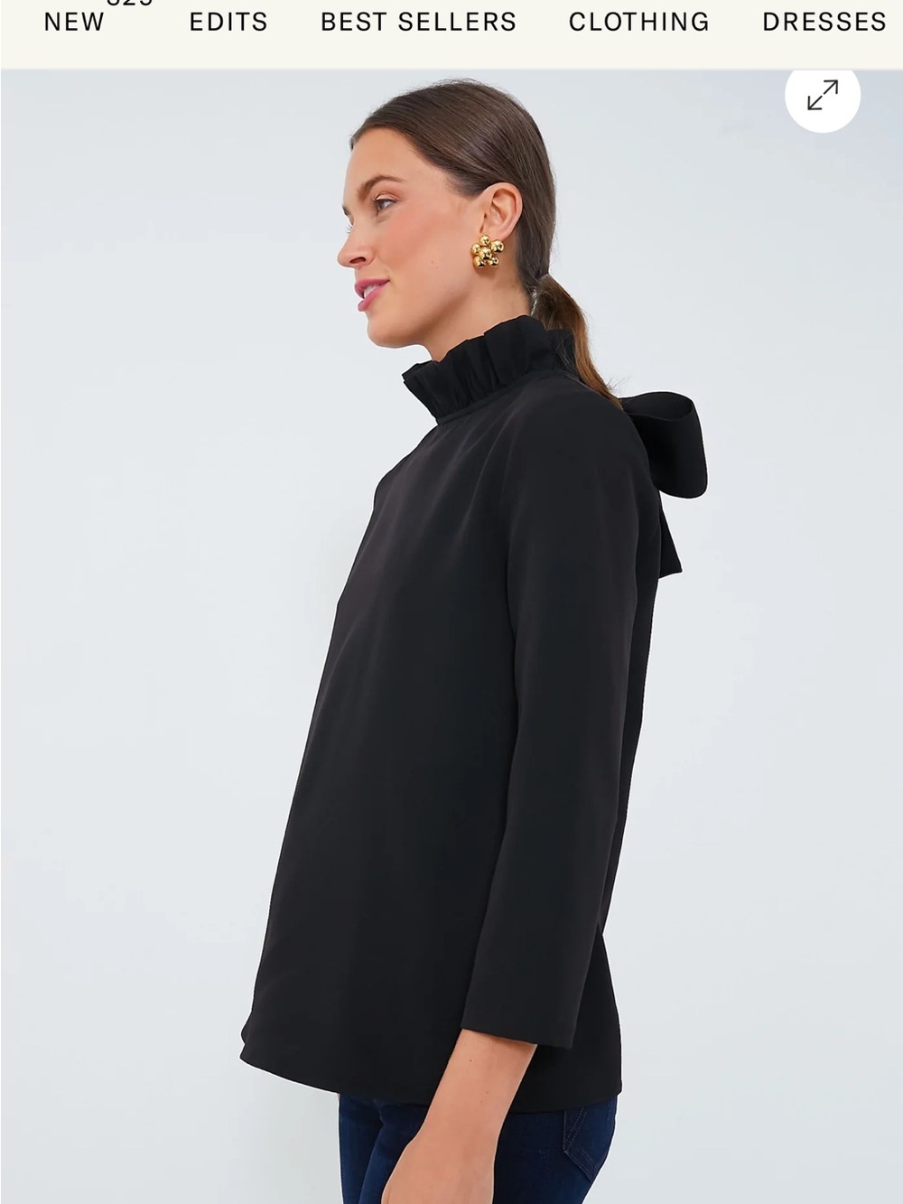 Tuckernuck Faye Black Ruffle-Neck A-Line Blouse - Picture 3 of 7